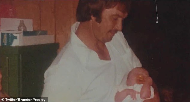 A photo of Brandon Presley as a baby, held by his father, who was murdered the day he entered third grade