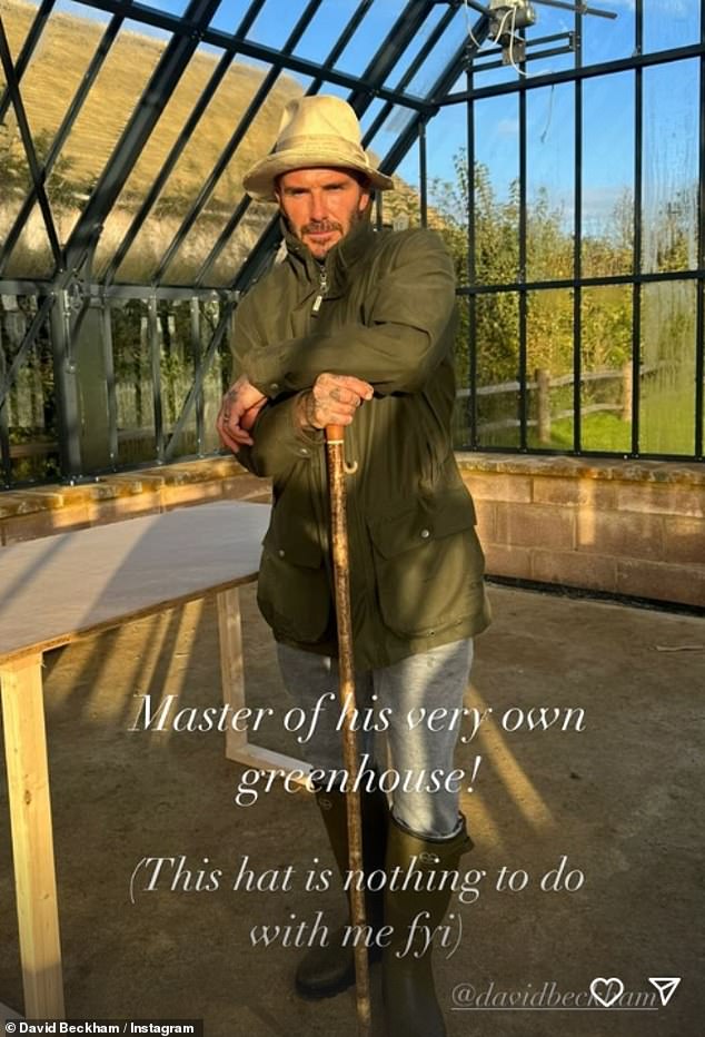 Greenhouse Loving: Earlier today, David shared some photos on Instagram in his country attire as he did some shopping in his prized processional garden