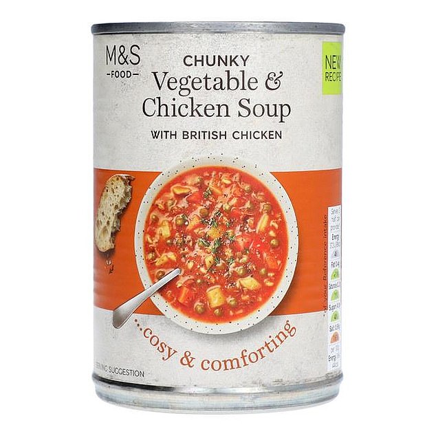 M&S CHUNKY VEGETABLE AND CHICKEN SOUP: 'Although half a can counts as one of your five cans a day, it is unlikely to be enough'