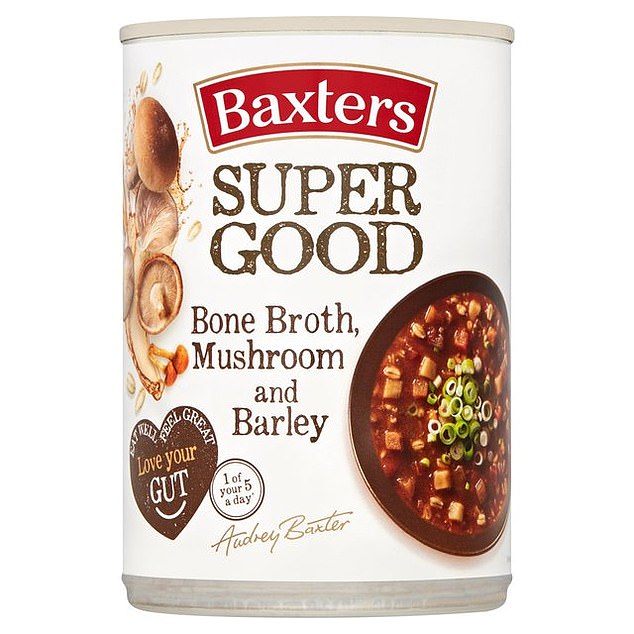 BAXTERS SUPER GOOD BONE BROTH MUSHROOM AND BARLEY SOUP: 'Bone broth is a source of collagen (for skin and joints) but only makes up 0.5 percent of this soup'