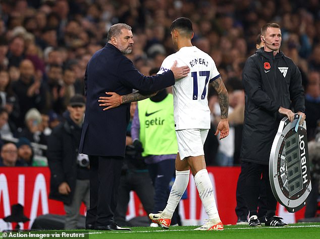 Cristian Romero was the first to be sent off on Monday for a reckless tackle on Enzo Fernandez