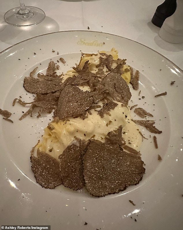 Ashley shared a series of photos from the couple's outing, including a photo of a pasta meal she ate at Italian restaurant Scalini, while George posted an identical photo