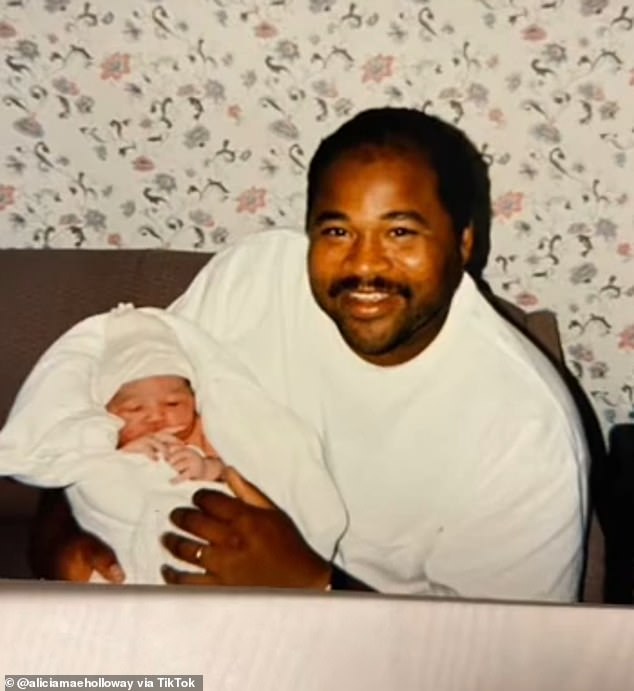 At the beginning of the clip, Alicia explained that her birth mother – a white woman – was married to a white man, had three children and had an affair with a black man (Alicia's adoptive father in the photo)