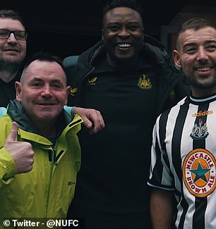 Newcastle shared images of their former striker Shola Ameobi greeting the crowd in Dortmund