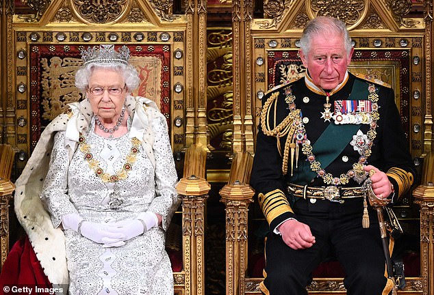 Referring to a photo from that day in 2019 (pictured), Judi said: 'Sitting next to his mother in 2019 we can see a more shy and dutiful looking man than the more authoritative king we saw today'