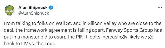 Alan Shipnuck claimed last week that FSG entered the race to partner with the PGA Tour