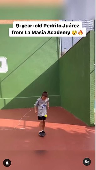 The youngster showed off his kick-up skills in the video