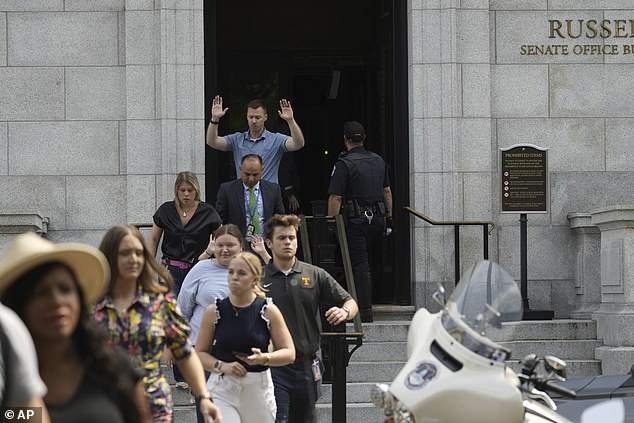 In August, Senate staffers were seen streaming out of the Russell Senate Office Building accompanied by police officers during a false alarm