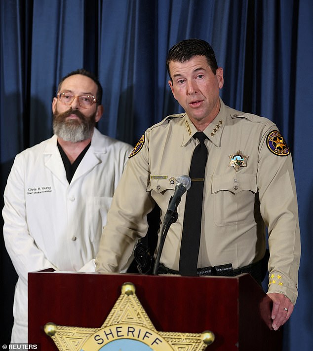 Ventura County Sheriff Jim Fryhoff speaks alongside Ventura County Chief Medical Examiner Chris R. Young during Tuesday's press conference