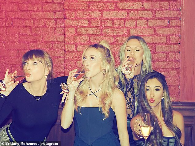 Cheers to this: .  See also Brittany's friends Lyndsay Bell and Paige Buechele.  This comes after news that Bradley Cooper reportedly 'crashed' the big party to see new love interest Gigi Hadid, who was also among the crew