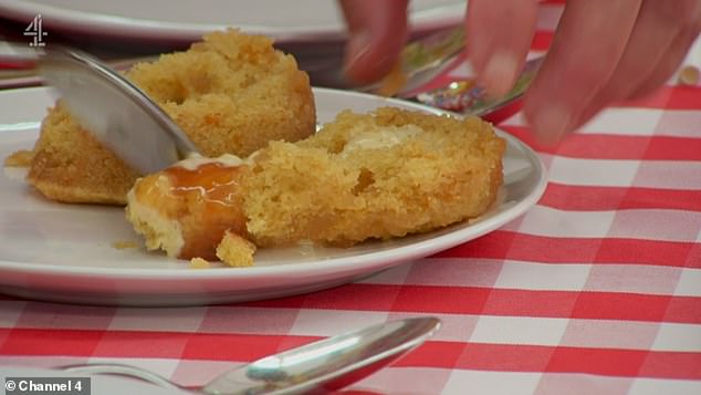 Bah: The bakers were tasked with making six orange and ginger syrup puddings with crème anglaise - resulting in a series of raw baked goods