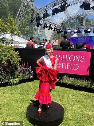 Carle (pictured) reached third place in the Best Dressed category for her vibrant red and pink striped outfit which she altered to create her own unique look