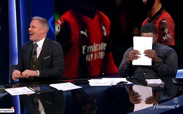 Micah Richards used pages of notes to cover his face to embarrass his co-host