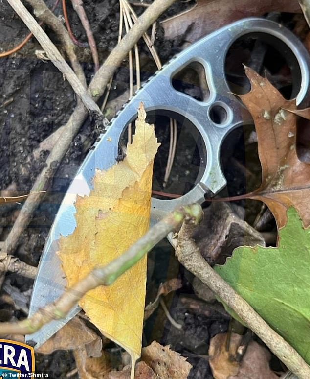 The knife found at the scene that Ugur allegedly used to cut down posters of hostages