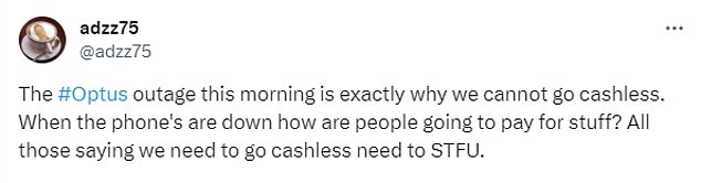 A post on X expressing concern about the implications of a completely cashless society