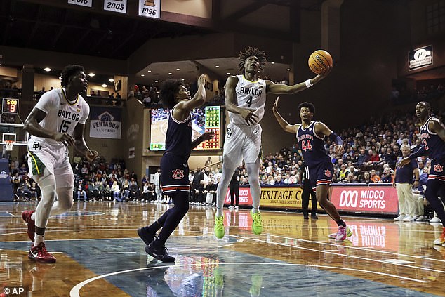 scored the most points by a freshman in his Baylor debut, while also grabbing six rebounds and shooting 4-7 on threes