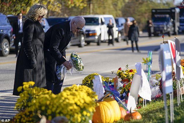 President Joe Biden and first lady Jill Biden made an unscheduled stop at Schemengees Bar and Grille, one of two places where the Lewiston shooting took place, and left a bouquet of flowers at the makeshift memorial