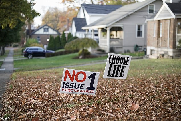 A sign against the No. 1 stands in a residential neighborhood on Election Day in Cincinnati