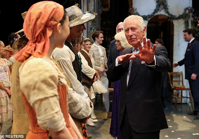 After the performance, the King and Queen went backstage to chat with the cast members