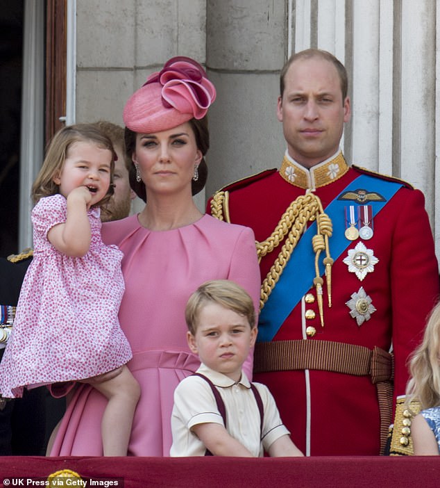 For the 2017 Trooping the Color parade, Kate and her only daughter both wore pretty shades of pink for their balcony looks, with William and George supporting the classic red.