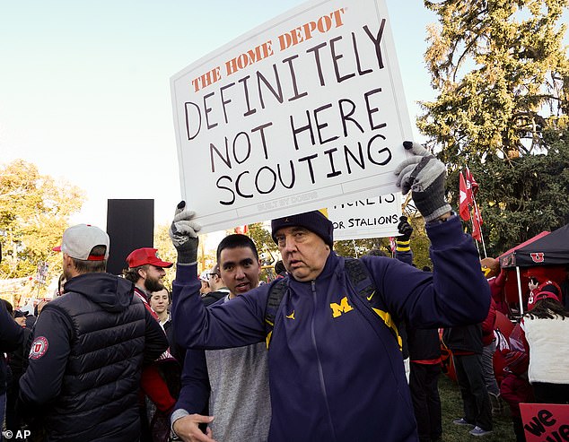 A University of Michigan fan holds up a sign during ESPN's College GameDay on Oct. 28