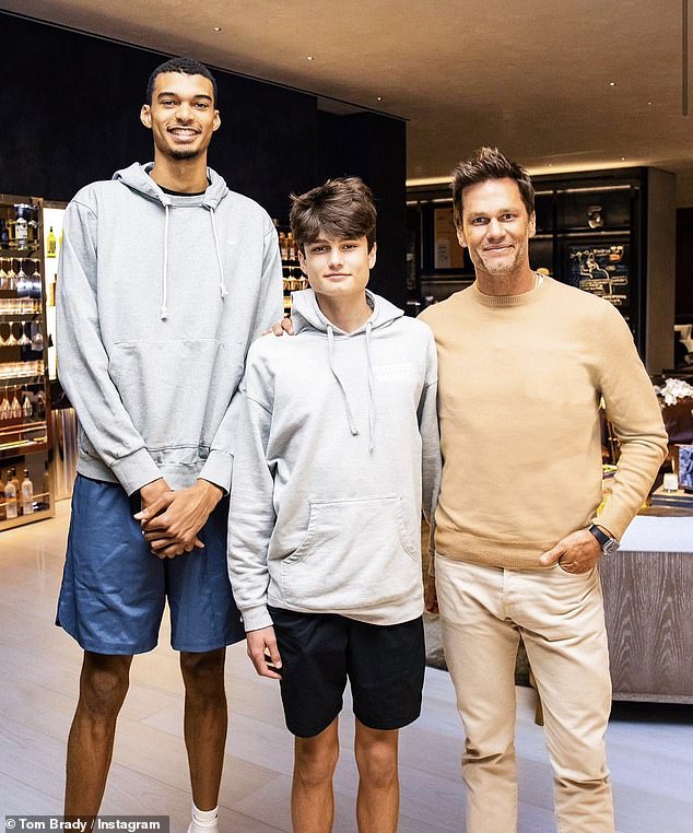 Brady also brought his son Jack to meet the San Antonio Spurs NBA star