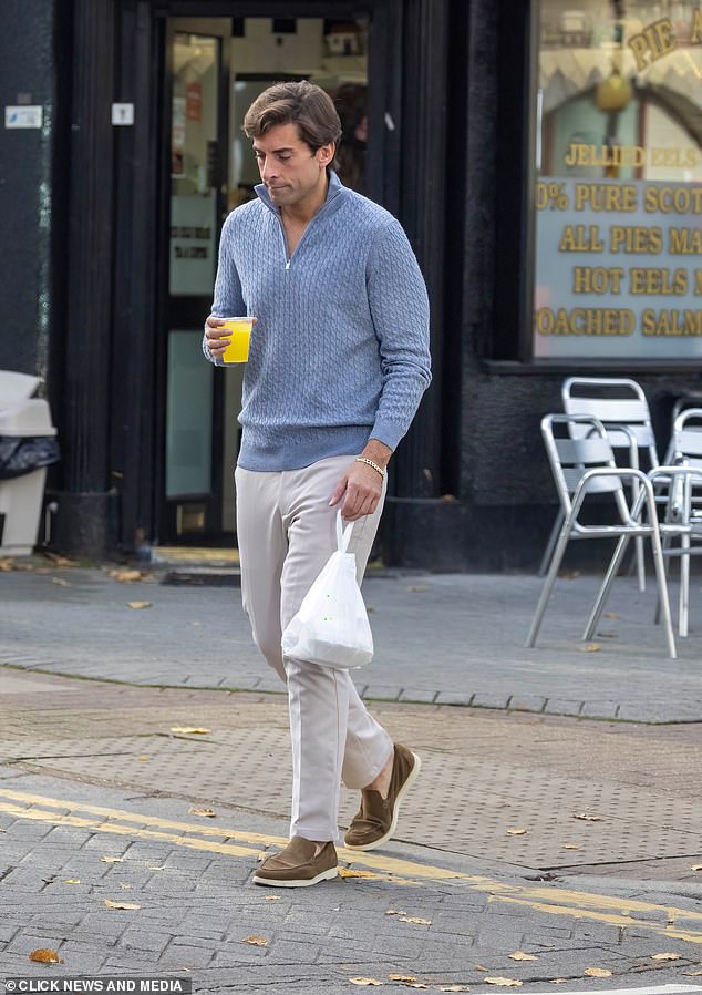 Comfort food: The TOWIE star was spotted picking up a takeaway lunch from his favorite pie and mash shop Robins in Wanstead