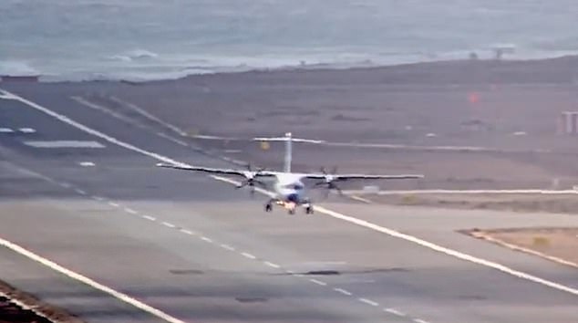 The Canaryfly plane (pictured) was carrying passengers from Gran Canaria to Lanzarote yesterday when it encountered difficulties and its wheels began to bounce off the tarmac