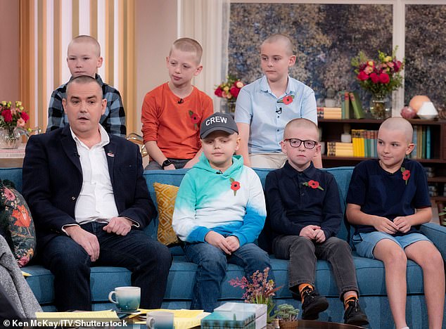 Fundraising: Harry (pictured centre) was on the ITV show to talk about his fundraising campaign for Young Lives vs Cancer after recently being diagnosed with rare bone cancer