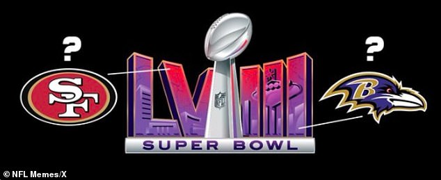 Fans speculate that the Super Bowl LVIII logo means the San Francisco 49ers and Baltimore Ravens will battle for the Vince Lombardi Trophy