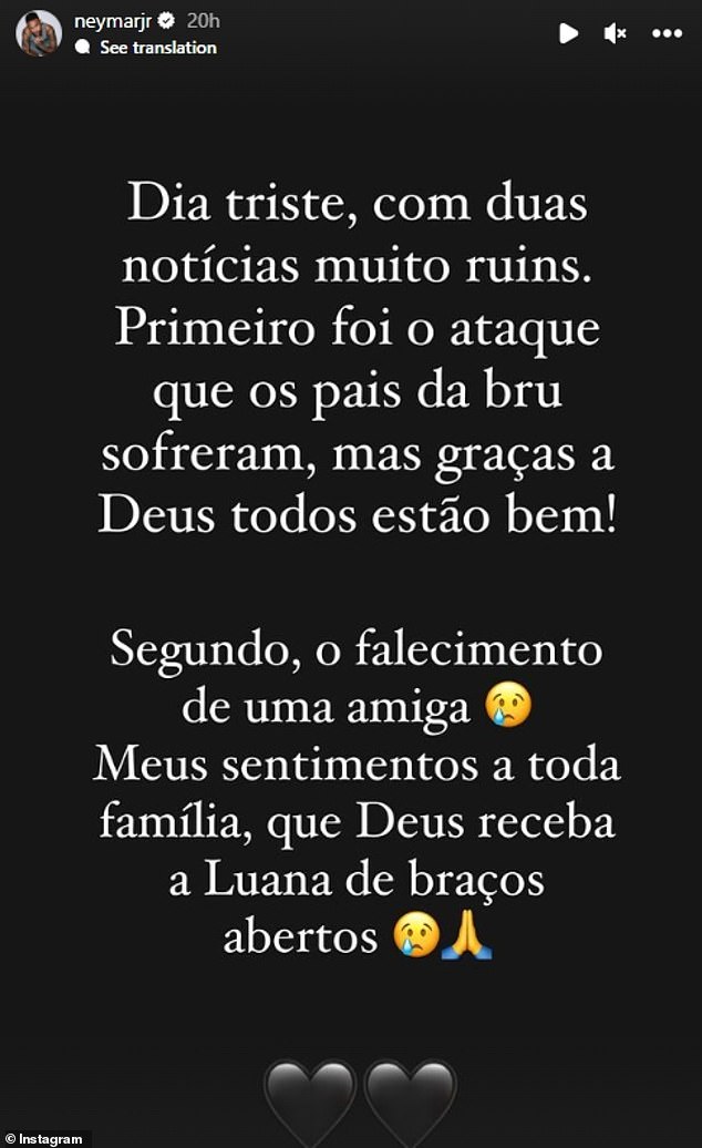 Brazilian star footballer Neymar regretted the sudden death of Andrade.  “My condolences to the entire family, may God welcome Luana with open arms,” he wrote.