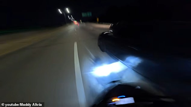 A driver did not appear to notice Alivia as they swerved into the left lane with their lights off and continued on their way, leaving Alivia behind them.