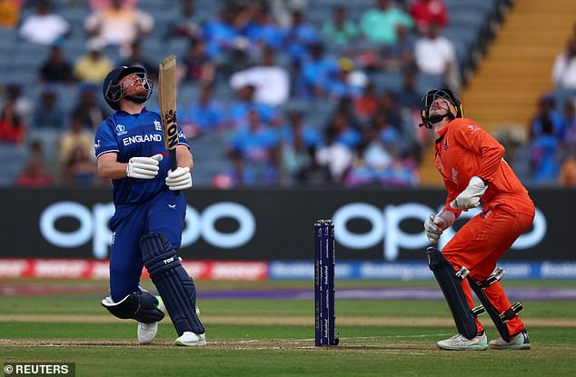 Jonny Bairstow can only look to the sky in despair as he is dismissed for just 15 years