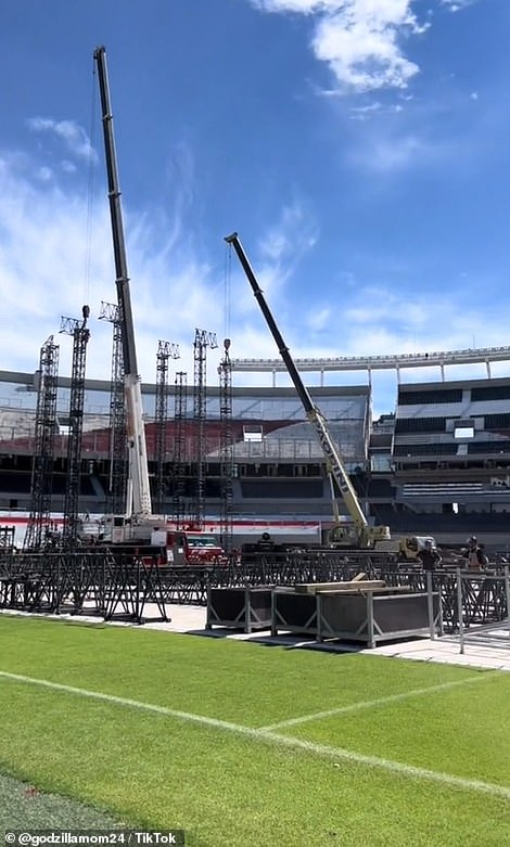 Images at Estadio River Plate Stadium show Swift's stage being built