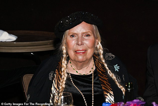 BFFs: The Prizzi's Honor vet seemed to be in a cheerful mood for the special occasion, as her close friendship with Joni Mitchell has lasted decades;  Joni seen in 2023