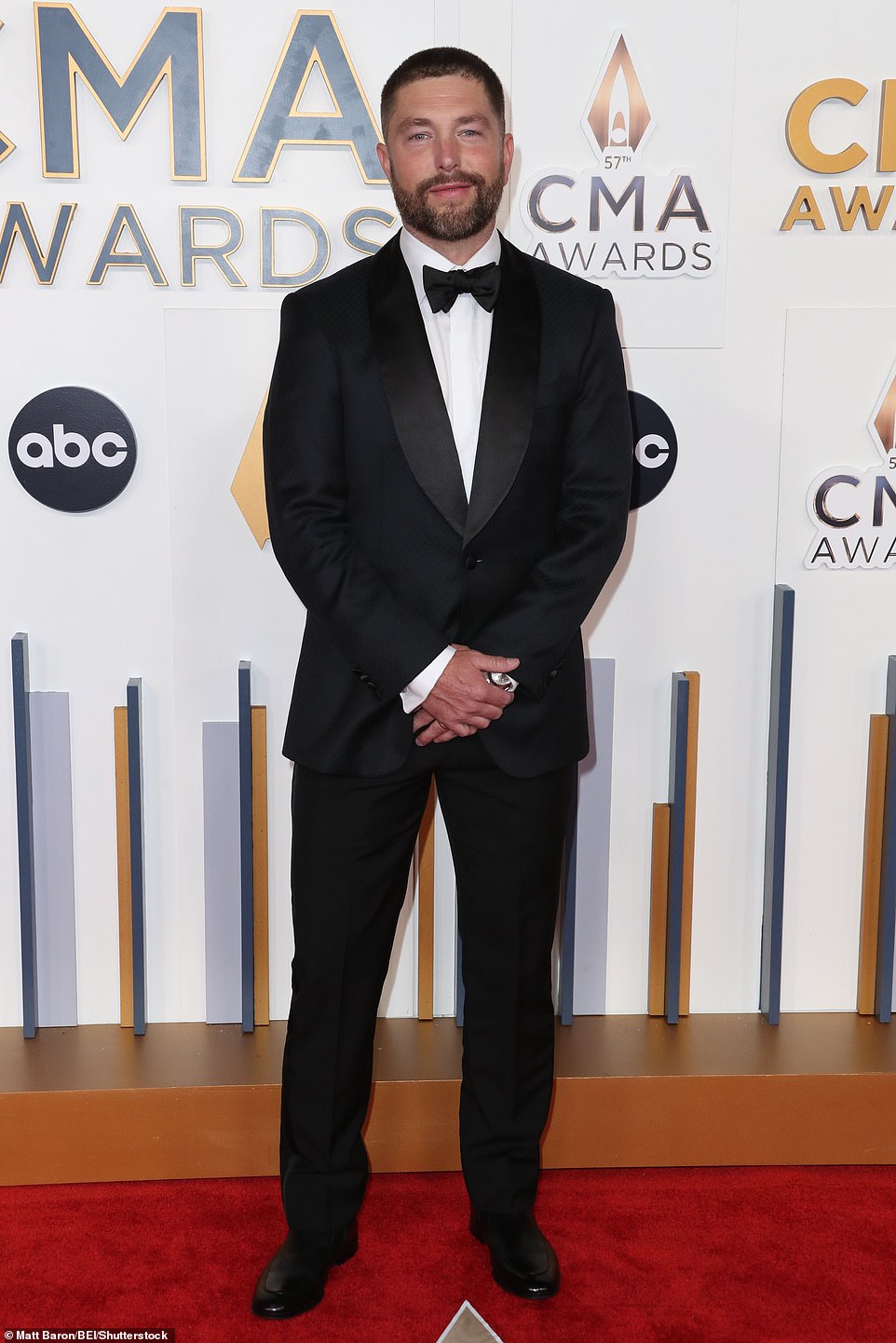 Brave: Lane looked handsome in a black tuxedo, white shirt and bow tie for the event