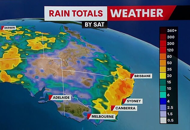 Rain radar shows the total amount of rain that will fall in every Australian city on Saturday.  Photo / 7News