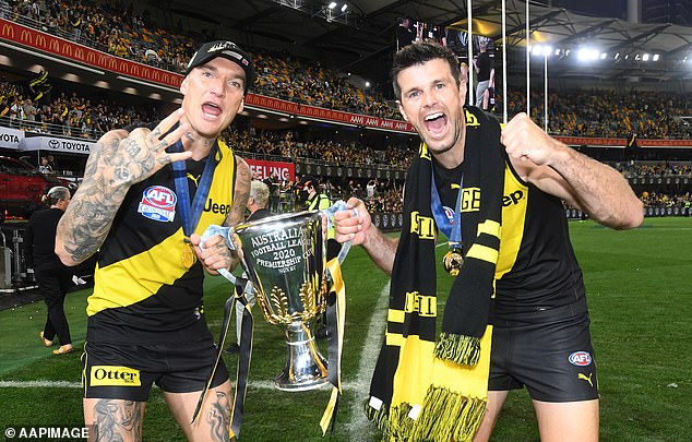 Cotchin (pictured with Martin after the 2020 AFL final) says he has built a great friendship with Martin, who he says has led a life he couldn't imagine