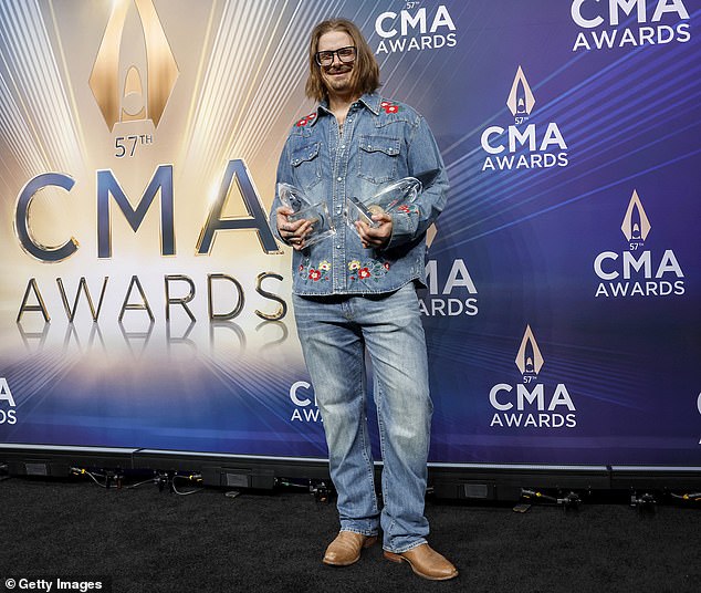 Celebration: Hardy and Lainey Wilson received an award for CMA Musical Event of the Year as well as CMA Music Video of the Year for their song Wait In The Truck