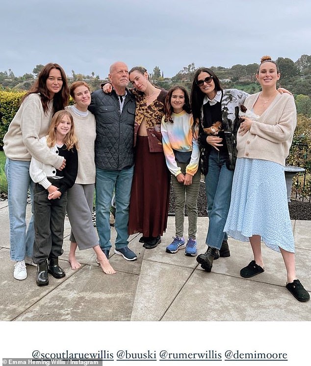 Family: Tallulah is the youngest daughter of Demi Moore and Bruce – who also share Rumer, 35, and Scout, 32, and the retired actor also shares daughters Mabel, 11, and Evelyn, nine, with wife Emma Heming