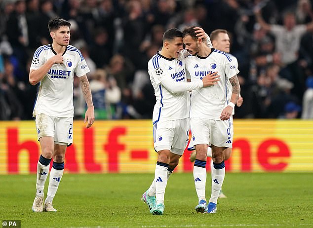 Copenhagen scored twice in the closing stages of the first half after Rashford's red card