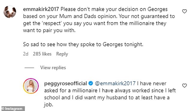 No thanks: Peggy wrote in one of her responses, “I never asked for a millionaire.  I have always worked since I left school and I wanted my husband to at least have a job.