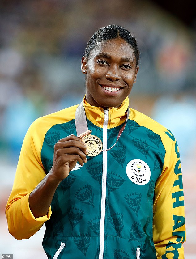 Caster Semenya celebrates with her gold medal in the Women's 800m final at Carrara Stadium during day nine of the 2018 Commonwealth Games