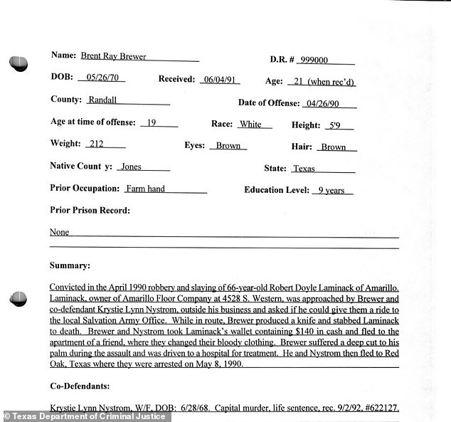 Prosecutors said the pair went to a friend's apartment to change clothes and then went to Red Oak, Texas, where they were arrested on May 8, 1990.