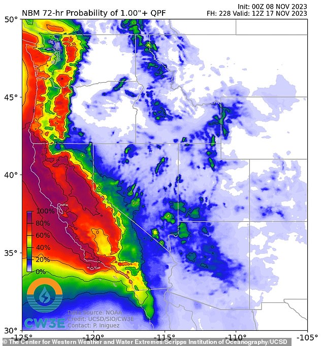 Forecasters said there is a good chance that most of the state will see at least an inch of rain, with many parts expected to see the most precipitation since the start of this year's rainy season.  Modeling the full impact is still uncertain, but there is a good chance that most of California will see at least an inch or more of rain, according to the Center for Western Weather and Water Extremes.