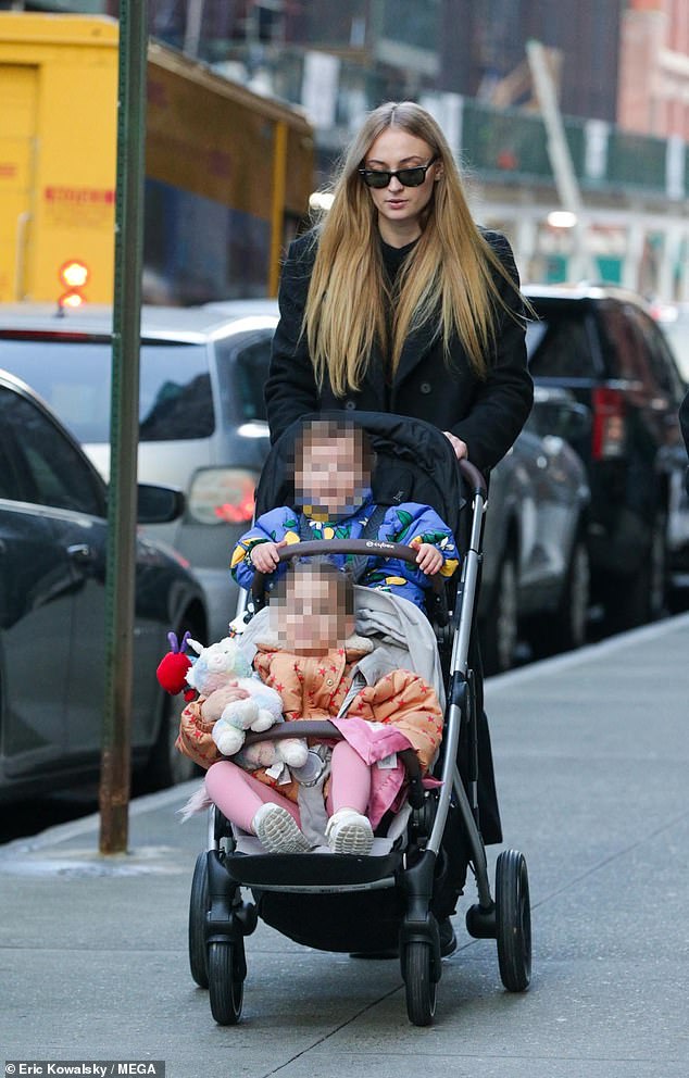 Big Apple babies: Sophie was given custody of her children for two weeks a day earlier as her estranged husband Joe Jonas was busy performing with The Jonas Brothers in Spokane, WA