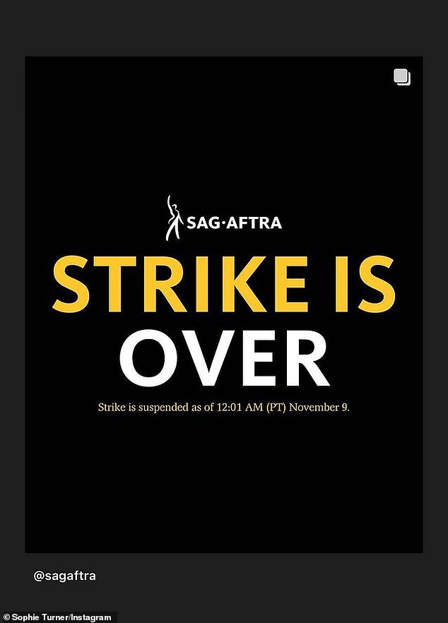 'It is over!'  On Thursday morning, Sophie – who has 14.5 million Instagram followers – celebrated the end of the SAG/AFTRA strike, which has halted most film and TV productions since July 14.