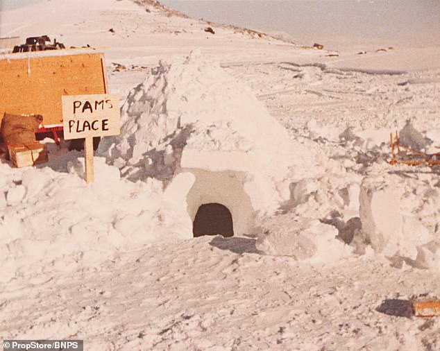 Color photos show cast members having snowball fights, building igloos and driving snow plows