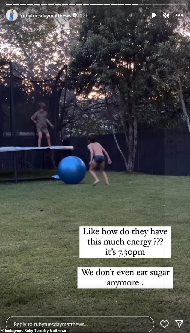 The mother of three shared a video to her Instagram Stories, capturing a moment of Rocket and Mars playing in their backyard.  Ruby was shocked that her two sons were so active at night