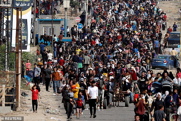 Palestinians fleeing northern Gaza headed south on Thursday, hours before the pause in fighting was announced